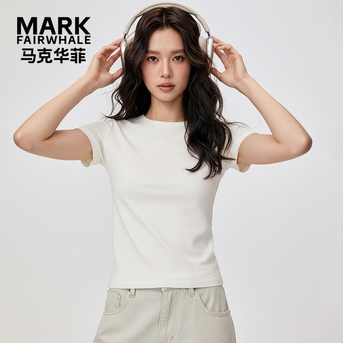 马克华菲女装短袖T恤女夏显瘦宽松圆领简约基础款上衣YB73112954