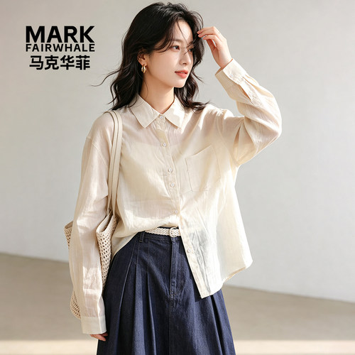 马克华菲女装衬衫女款天丝口袋设计感简约宽松休闲上衣YB73114004