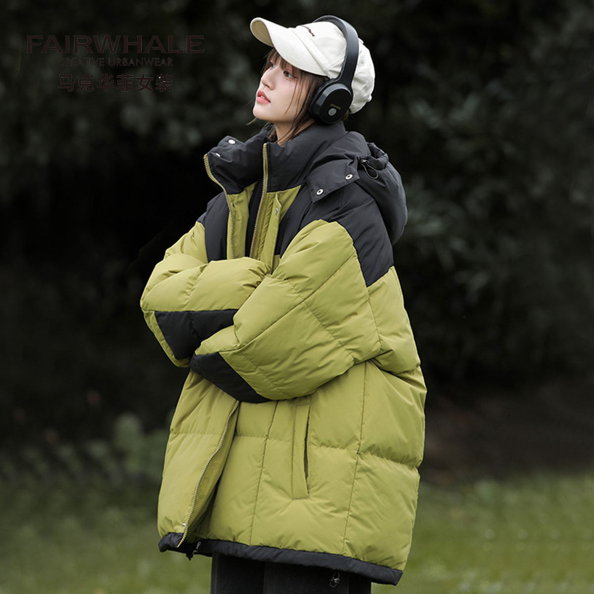 马克华菲撞色连帽棉衣面包服女冬