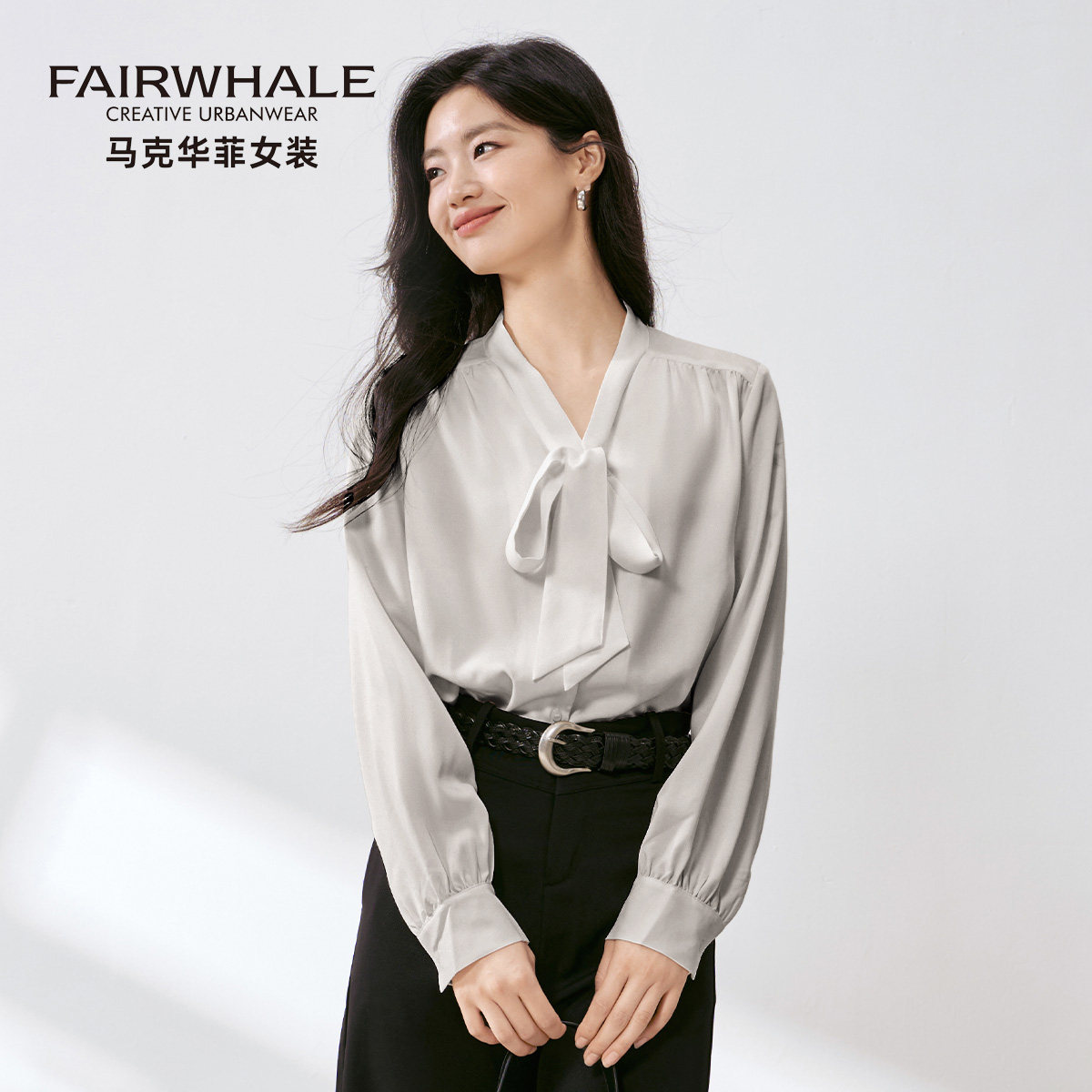 马克华菲法式长袖衬衫女缎面衬衣