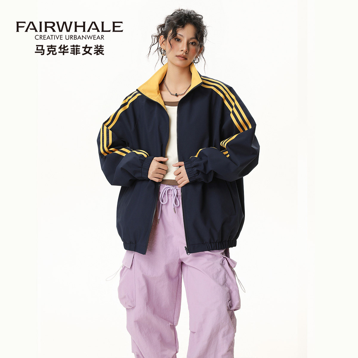 马克华菲美式三条杠卫衣夹克外套