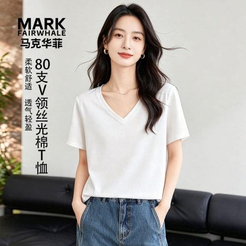 马克华菲女装短袖t恤女夏垂坠感简约基础宽松休闲上衣YB73112070