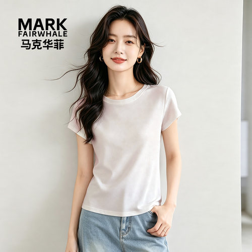 马克华菲女装短袖t恤女夏莱赛尔简约显瘦百搭舒适上衣YB73112080