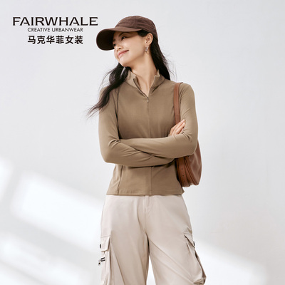 马克华菲德绒立领开衫外套女打底