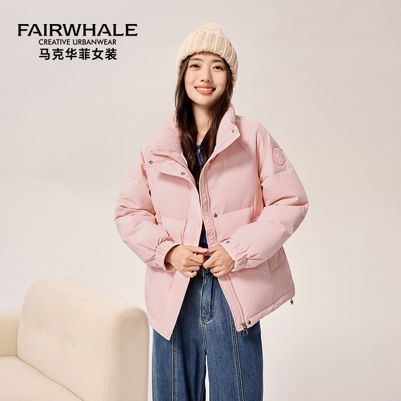马克华菲短款羽绒服女冬季2025年新款防风保暖立领面包服外套女士