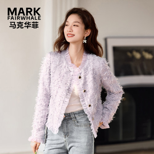马克华菲女装小香风高级感短外套女夏法式休闲圆领上衣Y62121B615