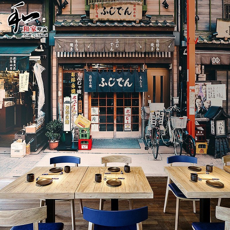 个性日本城市建筑壁纸街景夜景日式居酒屋料理餐厅烤肉店背景墙纸