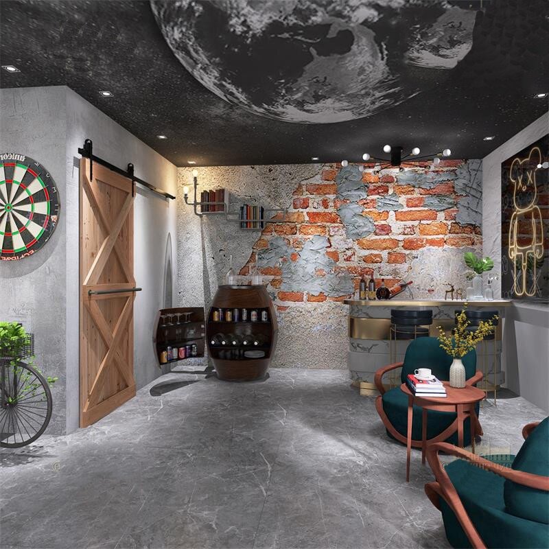 做旧装修壁纸叙利亚风格墙布复古工业风背景墙3d水泥红砖纹墙纸