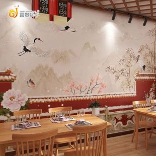 3d复古故宫红墙纸屋檐建筑火锅饭店中式宫廷风格主题房剧本杀壁纸