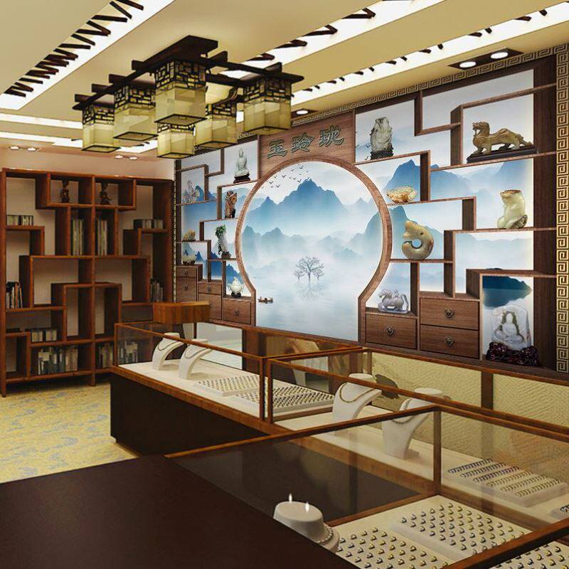 玉石文玩直播间背景墙布翡翠店墙面装修壁纸手镯玉器广告图片壁画