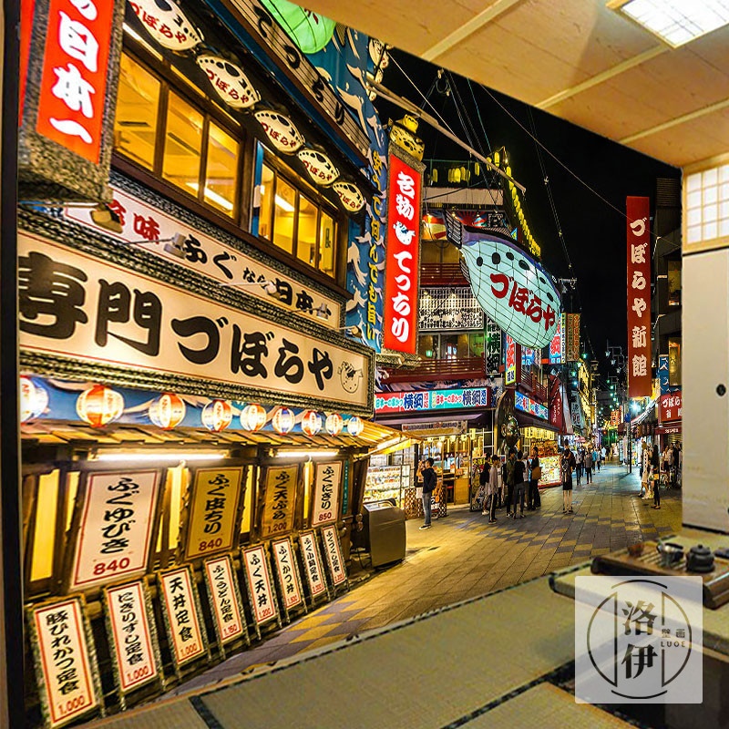 日本壁画街景建筑背景墙纸餐馆装饰寿司店居酒屋日式料理餐厅壁纸图片