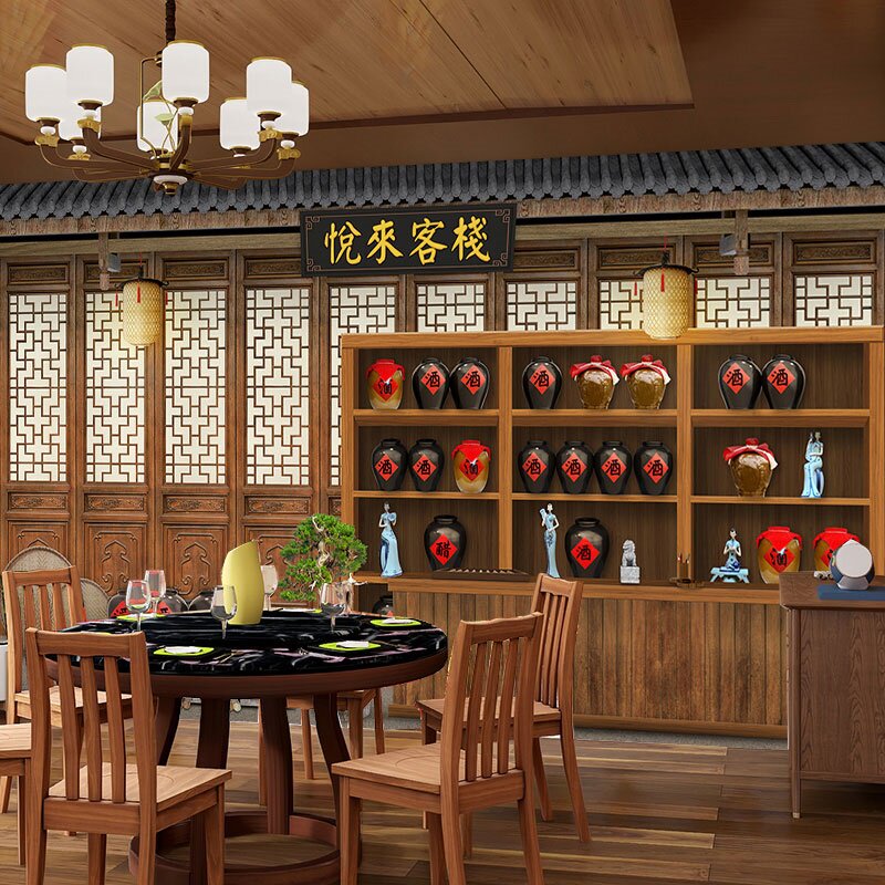 同福客栈壁纸农产品直播带货背景墙布农家乐怀旧农庄包厢酒馆墙纸