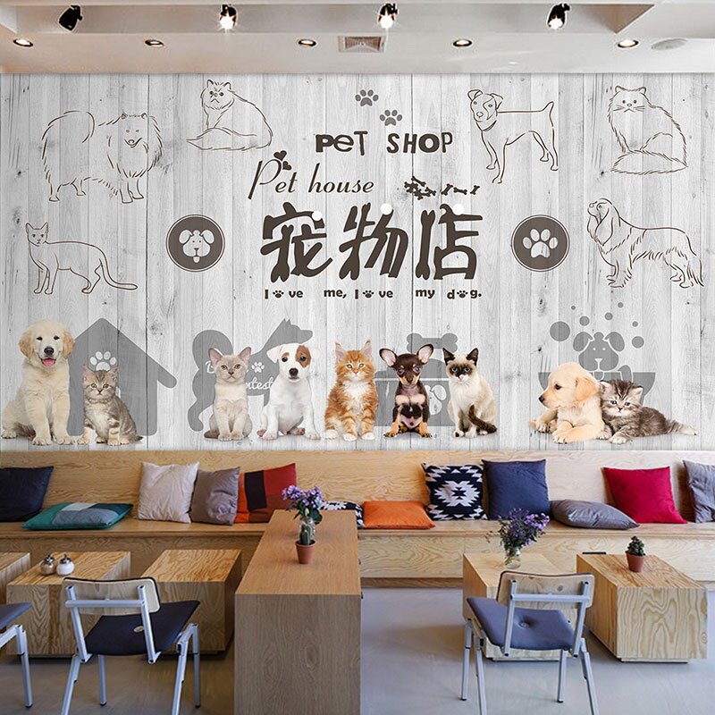 宠物店装修壁纸生活馆店铺墙面装饰猫咪狗狗医院诊所背景墙纸壁画
