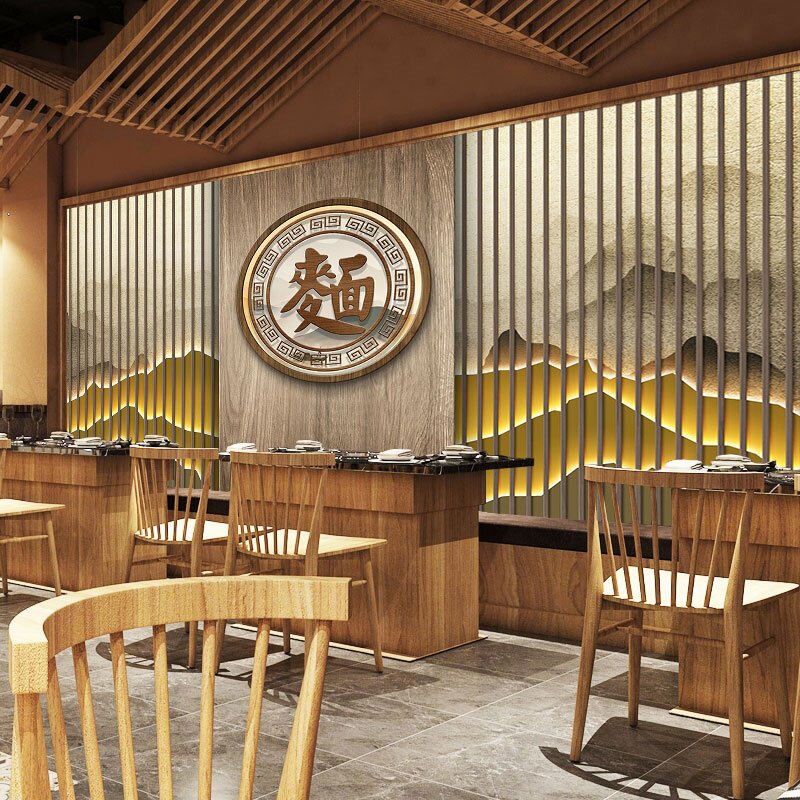 复古面馆背景墙纸中式直播间装饰饸饹面兰州拉面馆装修火锅店壁纸