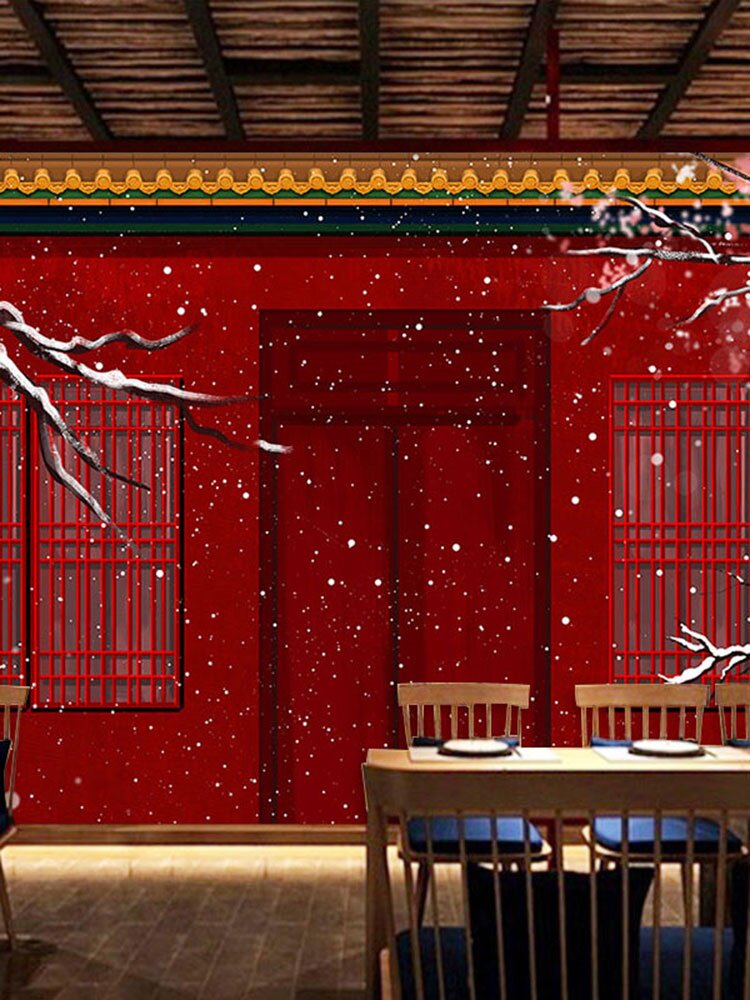 故宫红壁纸古代皇宫城墙仿古雪景背景剧本杀古风中国风火锅店墙纸
