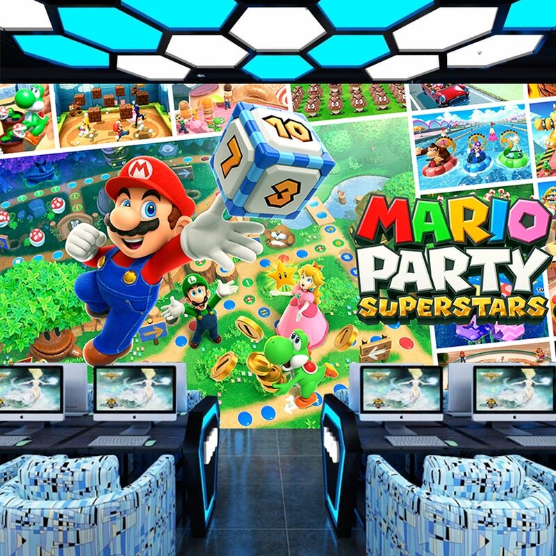 3d超级玛丽壁纸卡通马里奥主题壁画儿童乐园游戏机店铺儿童房墙纸