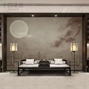 咖色花鸟栅栏定制壁画中式朦胧壁纸书房电视背景墙壁布沙发装修饰