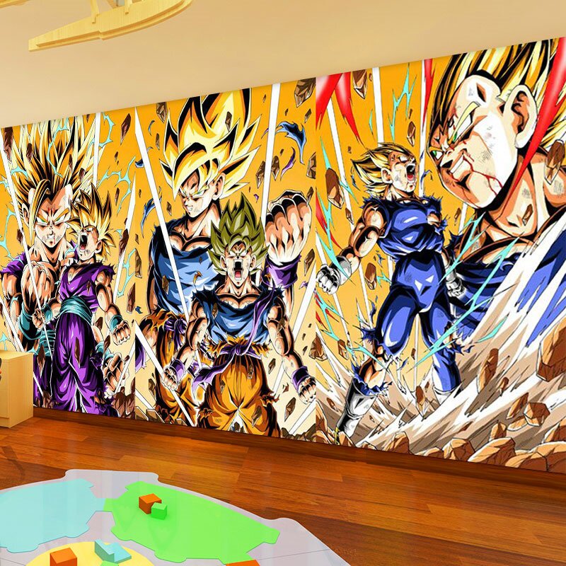 超级赛亚人龙珠壁纸孙悟空贝吉塔动漫背景墙壁画卧室房间漫画墙纸