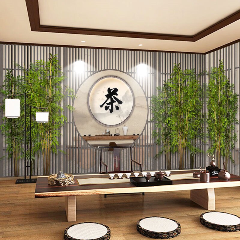 3d新中式茶道墙纸古典中国风茶叶店直播间背景墙装饰茶艺茶室壁纸