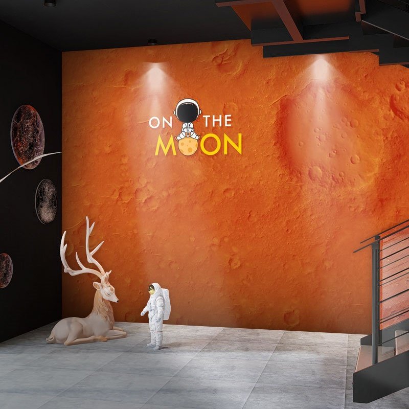 工业风酒吧清吧墙纸月球表面陨石坑网红侘寂风背景墙布咖啡厅壁纸