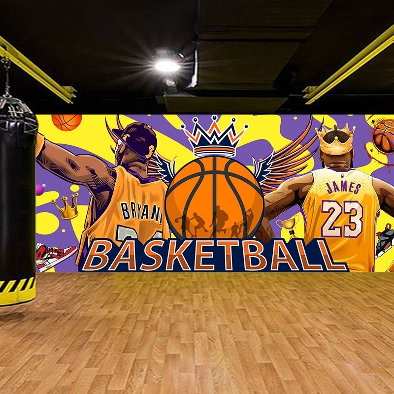 3d篮球馆装饰涂鸦墙纸科比詹姆斯海报墙绘背景墙少儿童体能馆壁纸