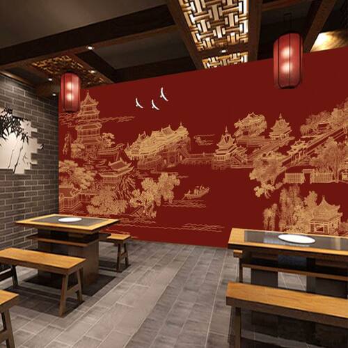 现代中式轻奢阁楼飞鹤客厅背景墙纸壁布书房卧室环保定制高端壁画