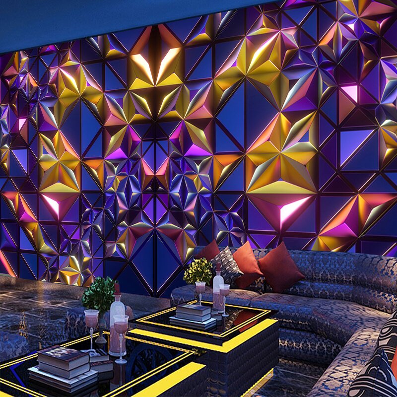 ktv包厢唱歌房间墙纸几何金属科技感背景墙布酒吧歌舞厅装修壁纸