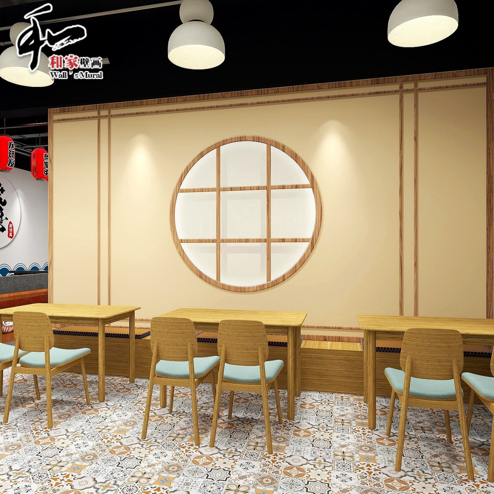 复古日式仿真木门壁纸烤肉餐厅寿司料理店背景墙纸卧室榻榻米墙布