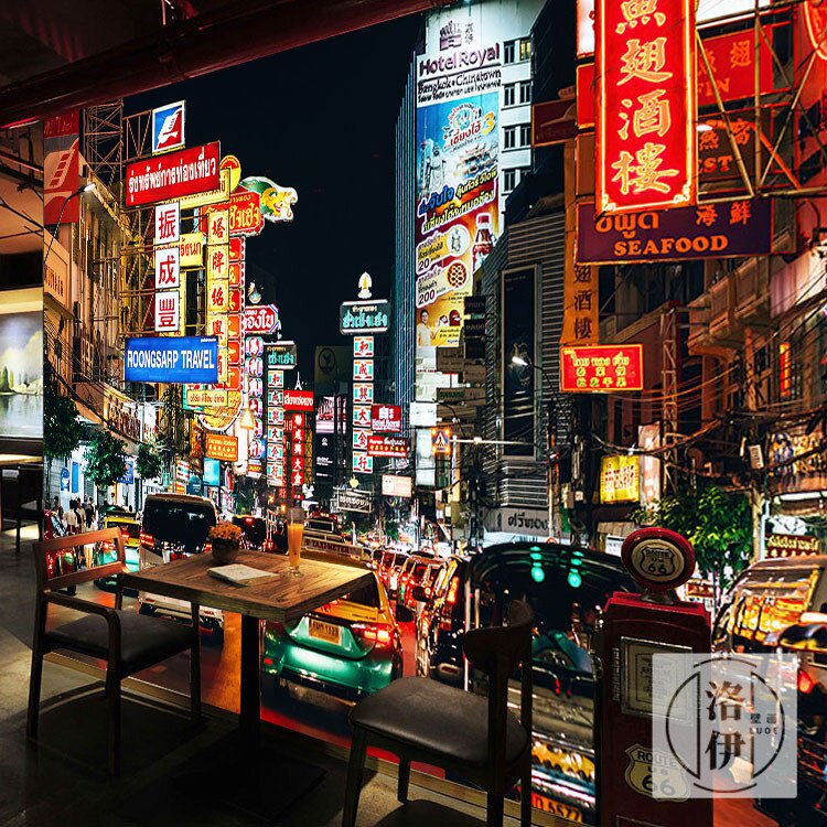 越南街景墙纸唐人街风景建筑墙布壁画东南亚泰国风情餐厅装修壁纸