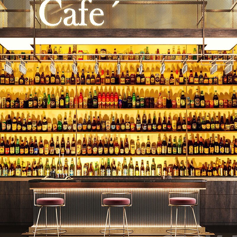 仿真啤酒瓶背景装饰墙纸精酿啤酒洋酒直播间壁纸清吧酒吧酒馆墙布