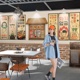 网红韩式 餐厅烤肉店壁纸手绘卡通韩国建筑烤肉小吃料理店装 饰墙纸