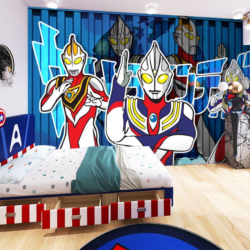 奥特曼墙纸卡通动漫超人主题壁画背景墙面装饰墙布男孩儿童房壁纸