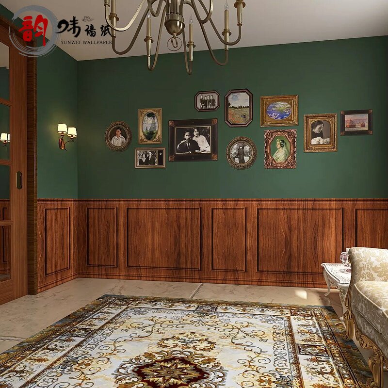 欧式复古仿木纹自拍换装馆壁纸民国风剧本杀桌游推理馆主题房墙纸