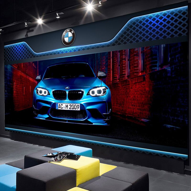 3d立体汽车主题壁纸内饰公司贴图洗车美容贴膜店背景墙纸豪车壁画