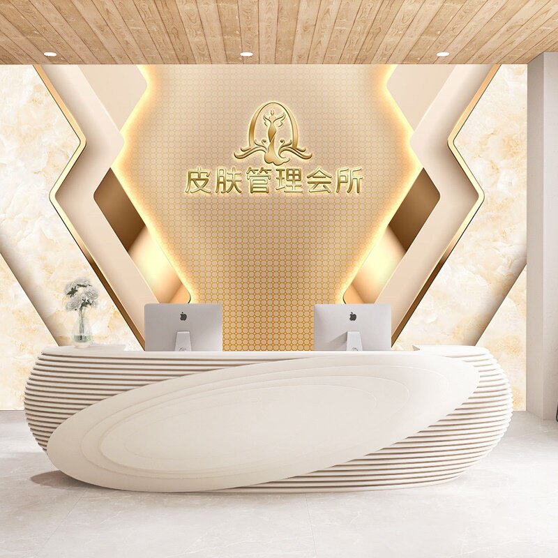 美容院形象墙设计化妆品店墙纸皮肤管理工作室前台logo背景墙壁纸