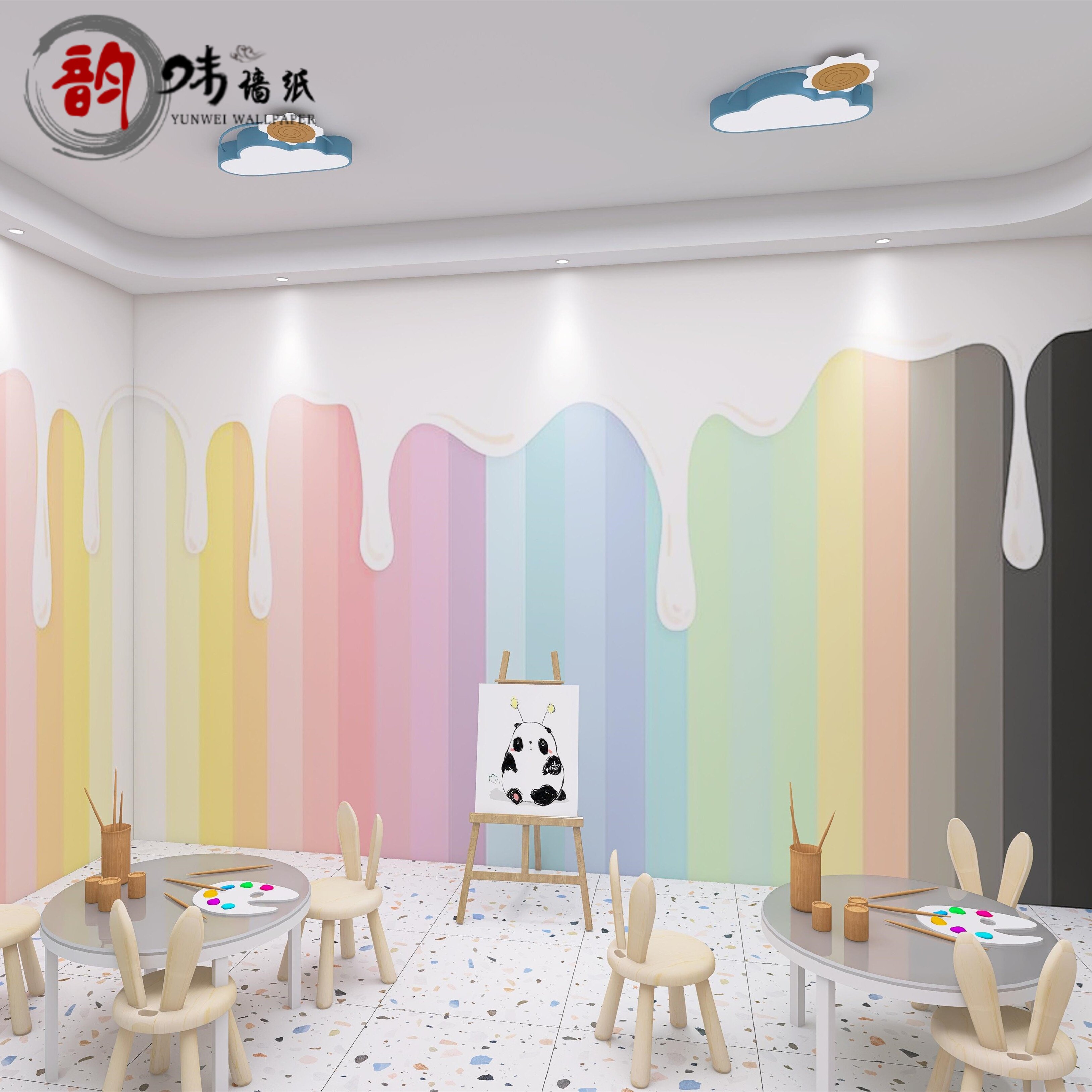 3d马卡龙彩虹早教中心墙纸少儿艺术培训学校美术教室背景墙壁纸