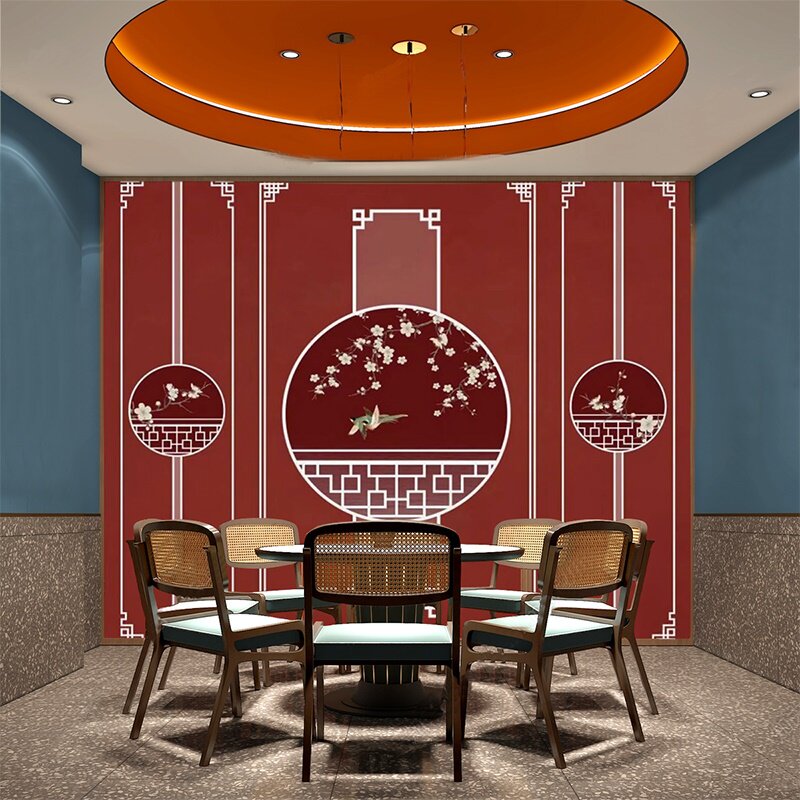 旗袍店墙纸壁画古典中国风汉服拍照摄影直播背景墙布餐厅包间壁纸