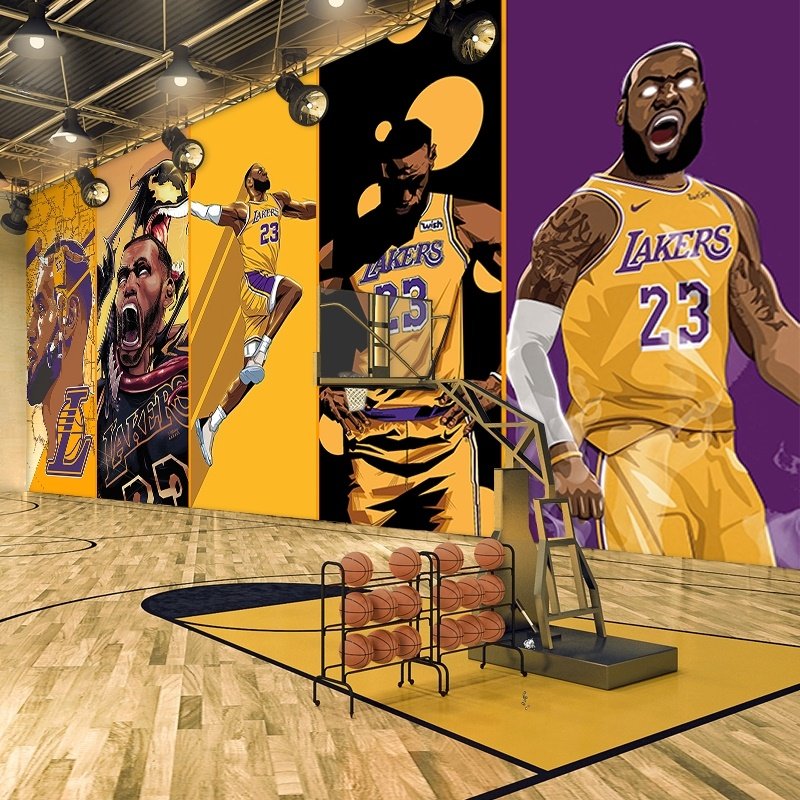 nba篮球主题壁画詹姆斯海报背景墙纸运动球馆健身房球场装修壁纸
