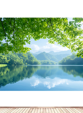 山水风景画青山绿水蓝天白云图自然风光客厅卧室办公室墙贴壁画