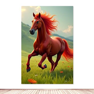 红马自粘画红色骏马背景墙贴画红色奔马办公室装饰画草原奔马挂画