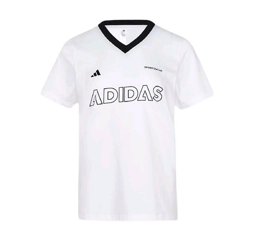 休闲时尚舒适V领短袖T恤女装夏季adidas阿迪达斯轻运动