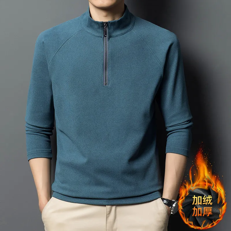 中年男士双面德绒卫衣秋冬季加厚加绒保暖长袖T恤打底衫