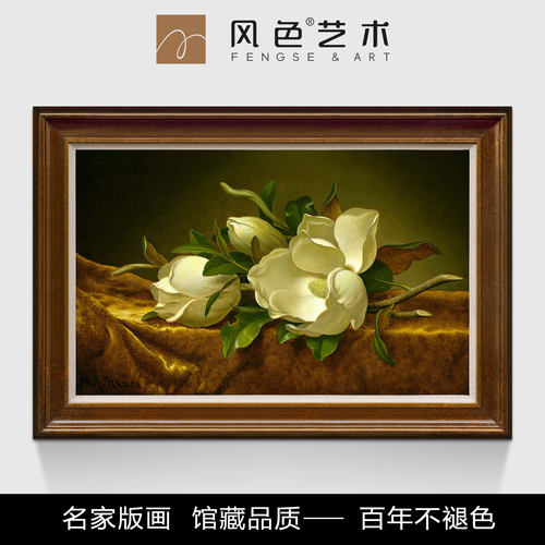 风色木兰花美国静物花卉油画客厅