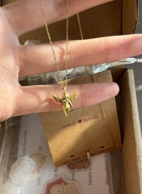 bm复古丘比特项链女款捂脸小天使宝宝吊坠锁骨链精致超细链BM正品