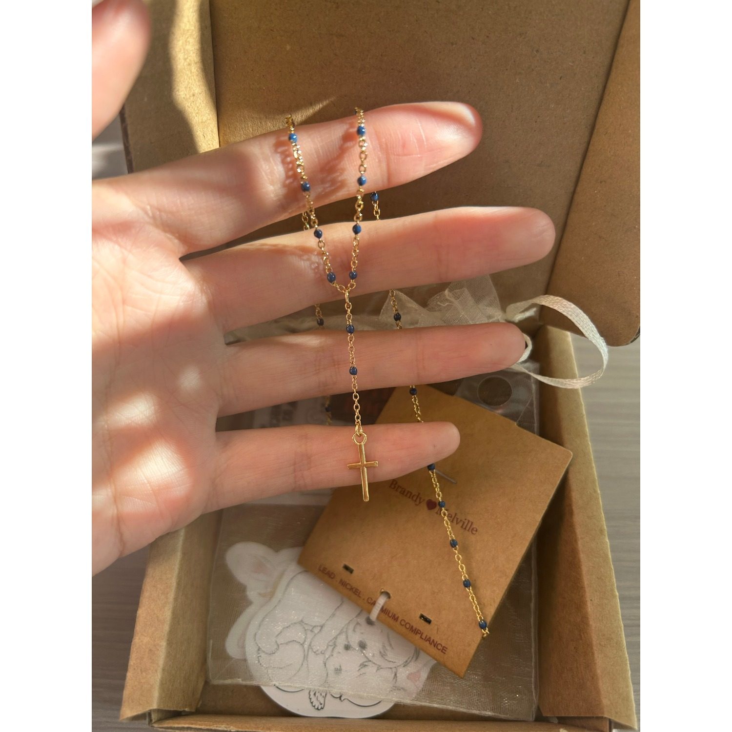 bm项链女流苏十字架蓝色珠子锁骨链国内代购正品brandymelville