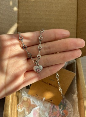 bm项链女新款粉色锆石爱心锁骨链靠谱国内代购正品brandymelville