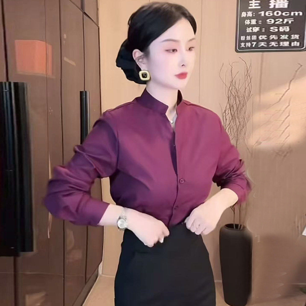 气质长袖衬衫女装2026春秋新款立领复古港风宽松百搭小衬通勤上衣