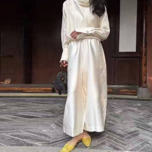 女 高腰显瘦百搭松紧腰百搭九分阔腿休闲裤 2026春秋新中式 国风时尚