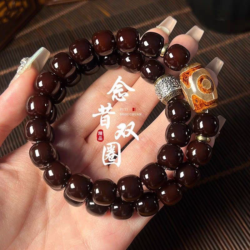 天然菩提根糖心透光老料手串双圈盘玩手链男女款文玩佛珠念珠手串