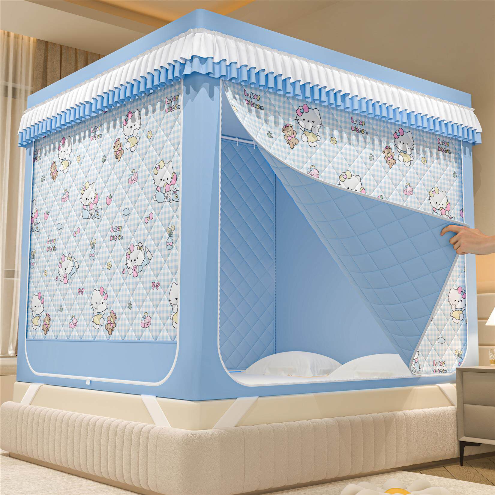 冬季室内保暖帐篷防摔蚊帐婴儿防止掉床支架杆加粗加厚家用遮光帘